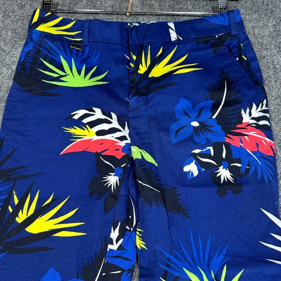 Polo Golf Ralph Lauren Pants Womens 2 Blue Cotton Stretch Crop Tropical Print - Picture 3 of 10